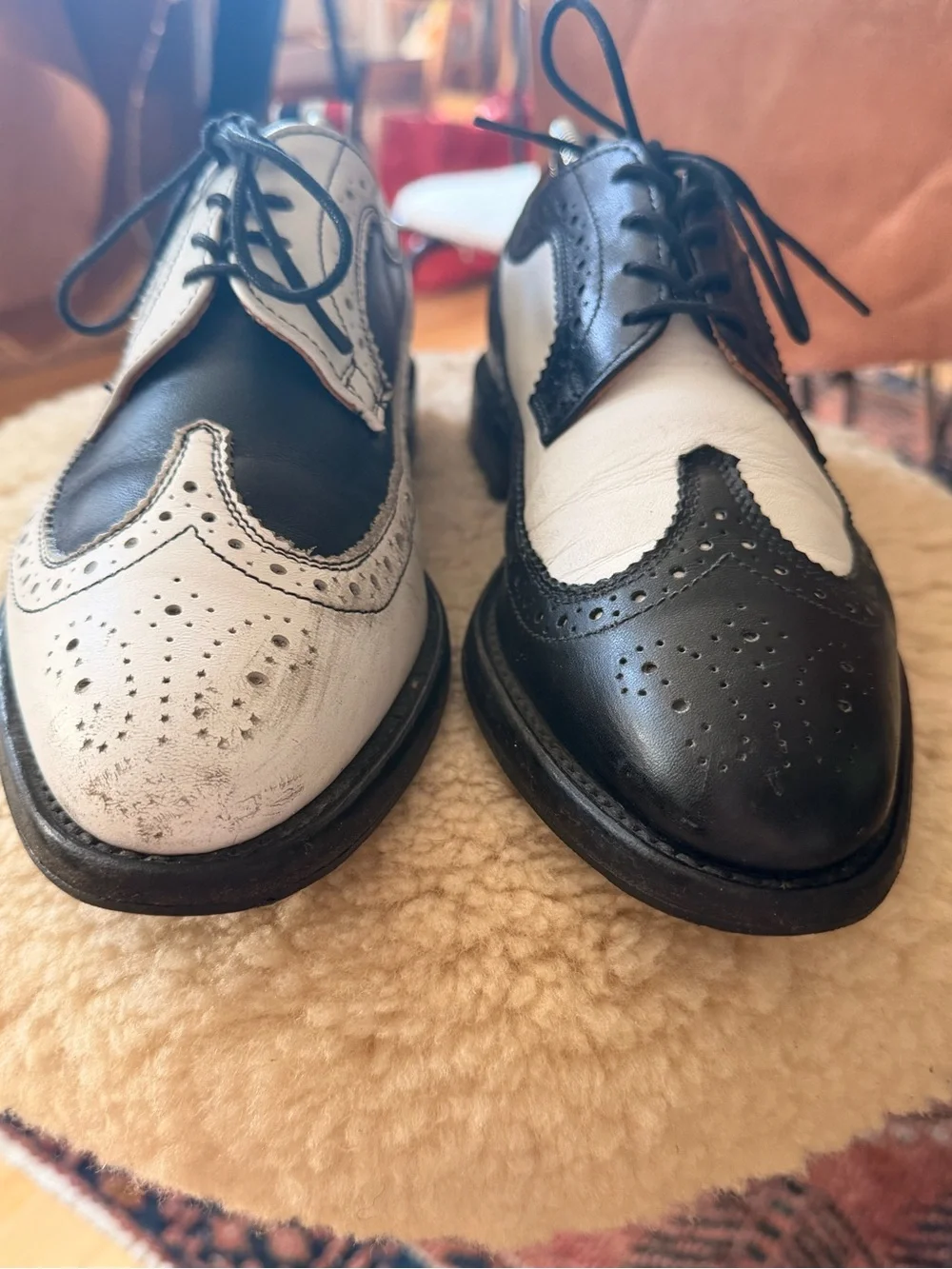 Thom Browne Black and White Two-Tone Wingtip Oxfords